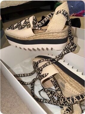 STELLA MCCARTNEY GAIA Beige Espadrille Platform Sandals